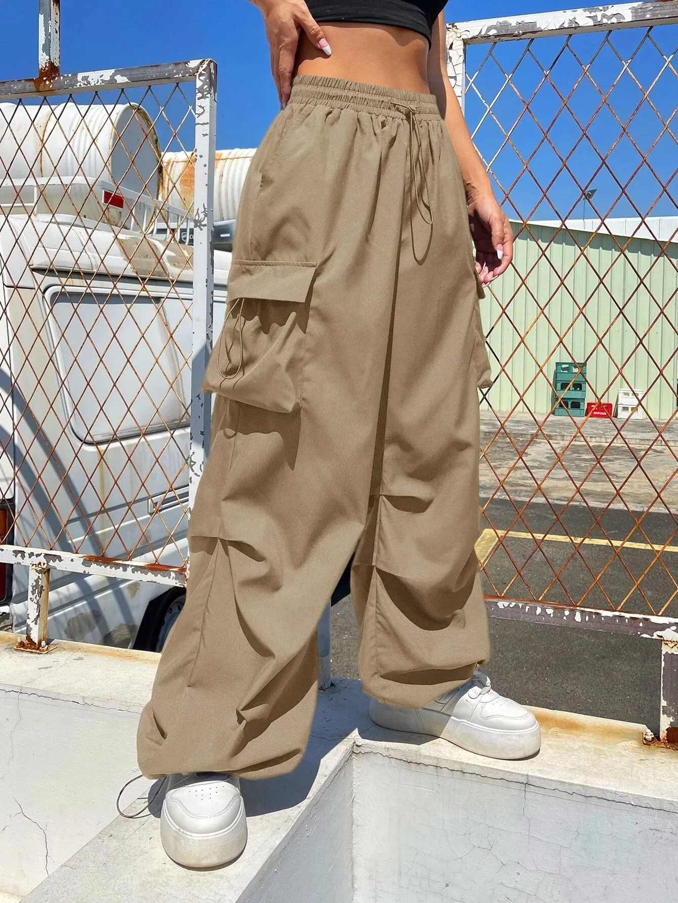 Versatile Flap Pocket Drawstring Cargo Pants