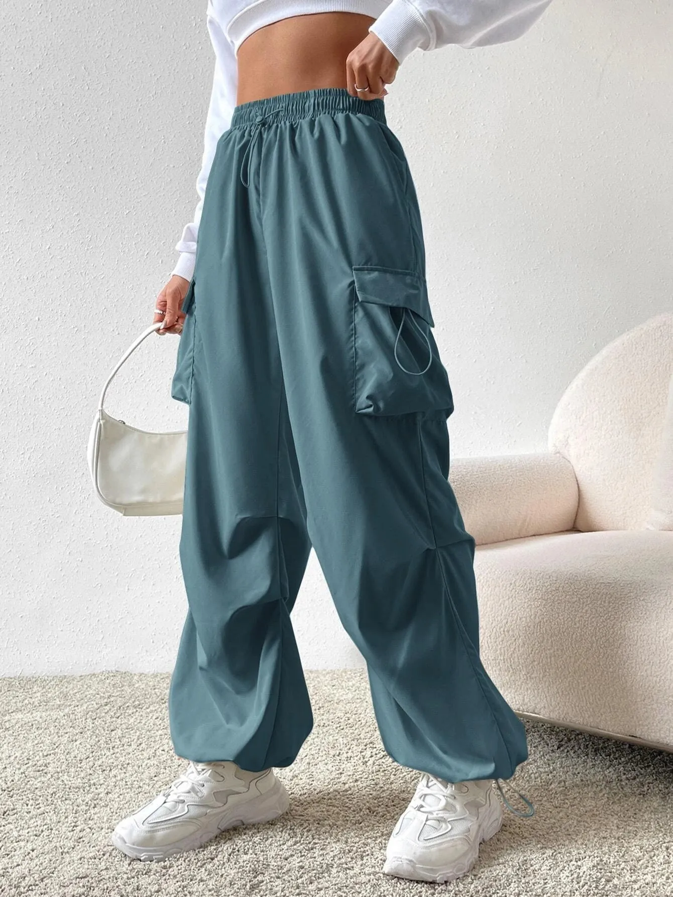 Versatile Flap Pocket Drawstring Cargo Pants