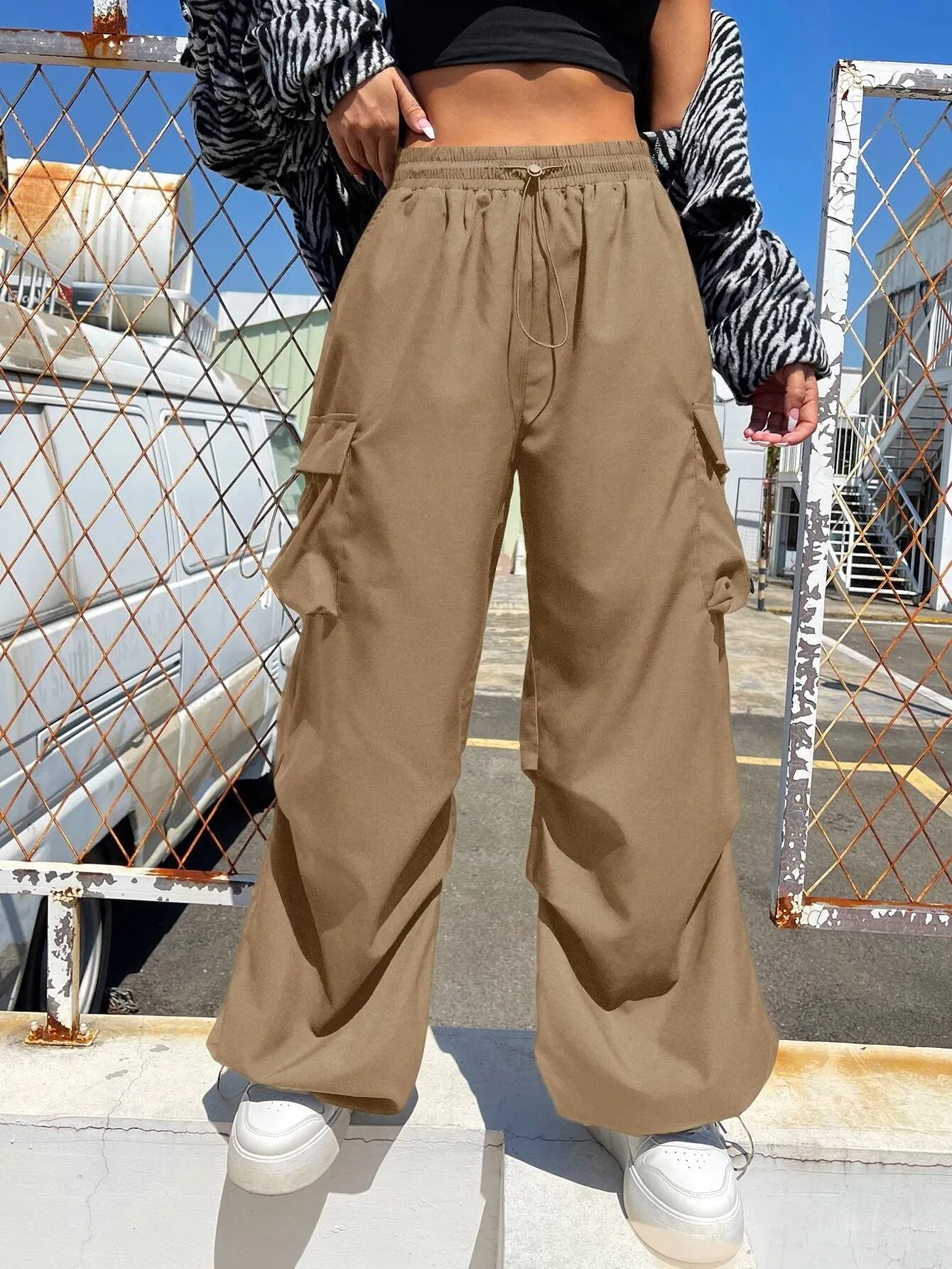 Versatile Flap Pocket Drawstring Cargo Pants
