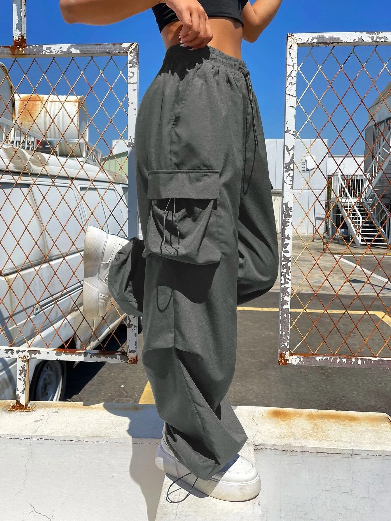 Versatile Flap Pocket Drawstring Cargo Pants