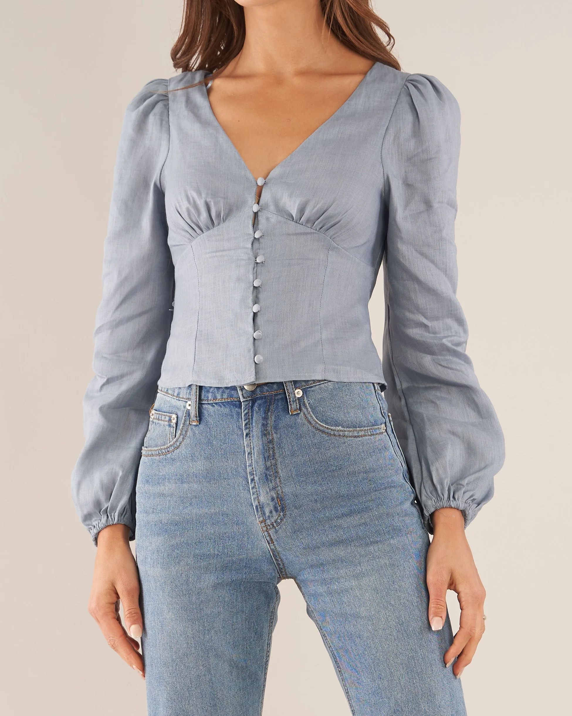 Vivienne Linen Top - Cerulean Blue
