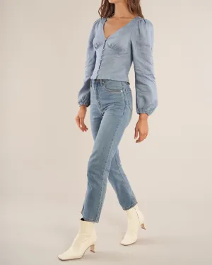 Vivienne Linen Top - Cerulean Blue
