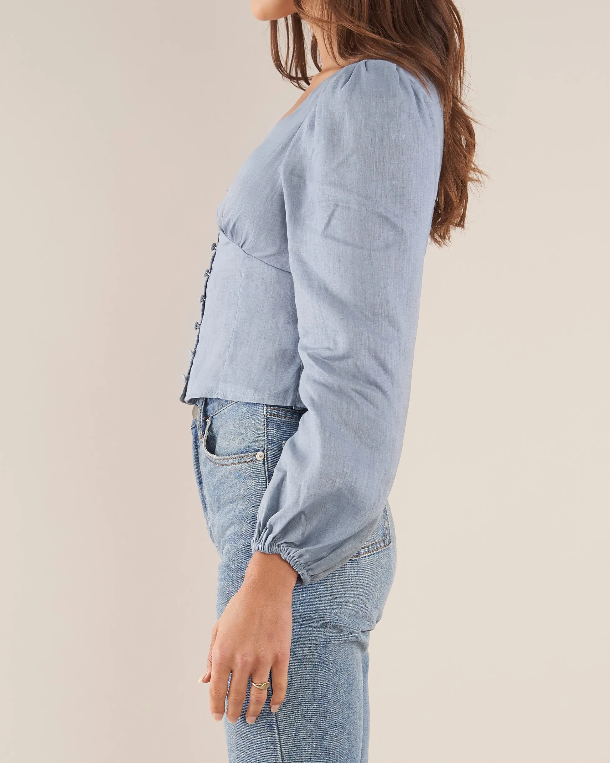Vivienne Linen Top - Cerulean Blue