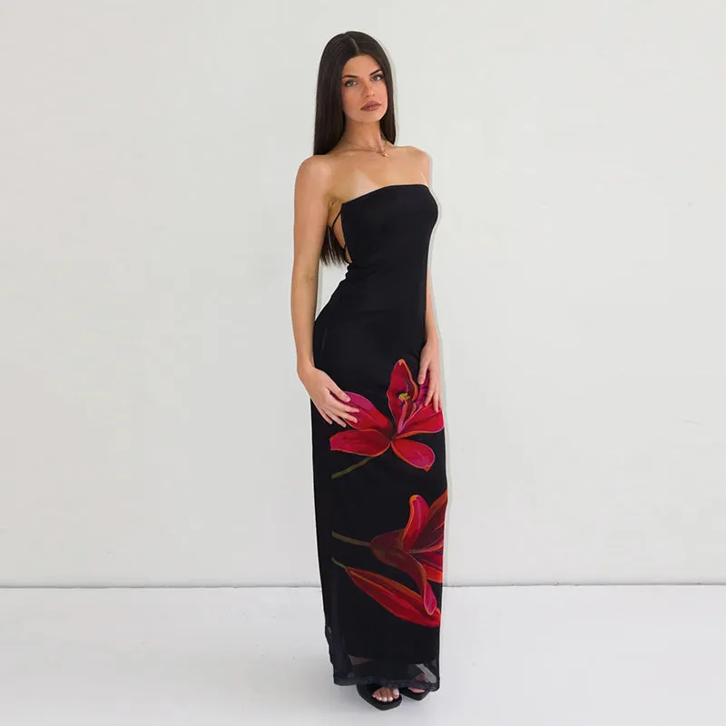 Vvsha Kahli Strapless Floral Maxi Dress