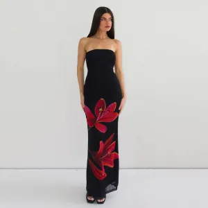 Vvsha Kahli Strapless Floral Maxi Dress