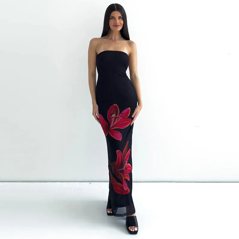 Vvsha Kahli Strapless Floral Maxi Dress