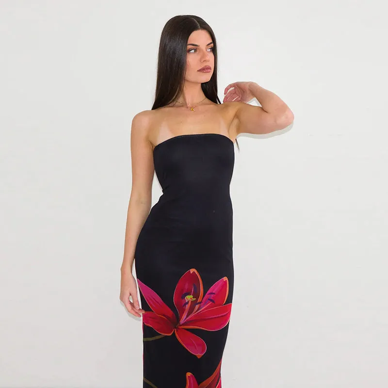 Vvsha Kahli Strapless Floral Maxi Dress