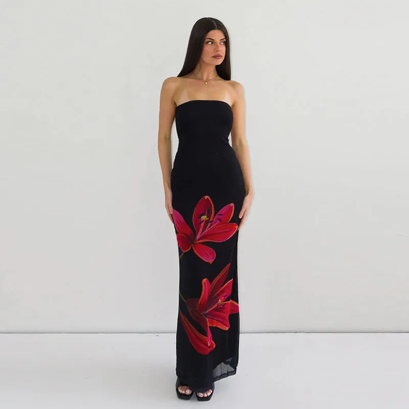 Vvsha Kahli Strapless Floral Maxi Dress