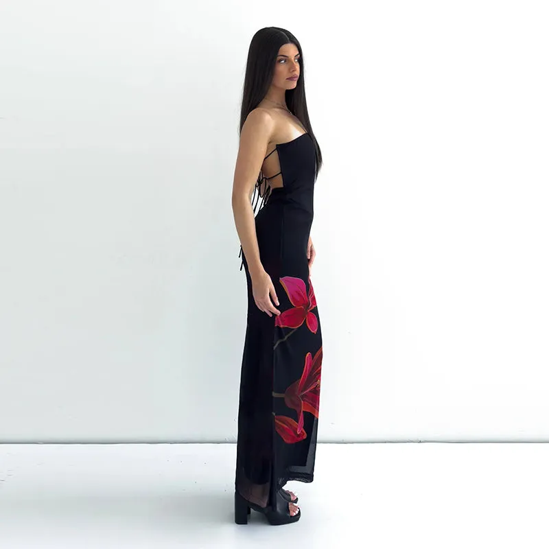 Vvsha Kahli Strapless Floral Maxi Dress