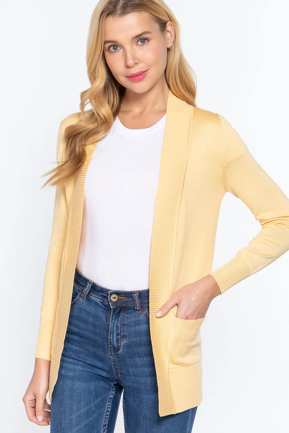 Women's Basic Longline Long Sleeve Open Front Sweater Cardigan Jacket