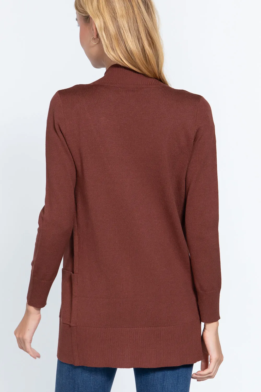 Women's Basic Longline Long Sleeve Open Front Sweater Cardigan Jacket
