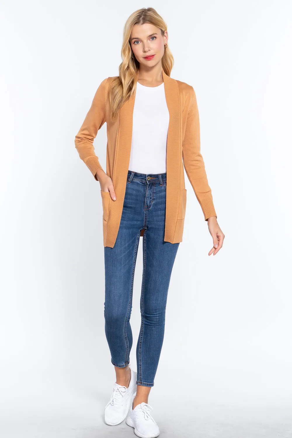 Women's Basic Longline Long Sleeve Open Front Sweater Cardigan Jacket