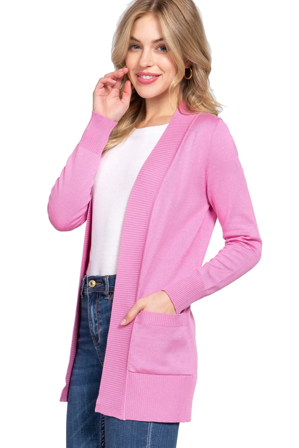 Women's Basic Longline Long Sleeve Open Front Sweater Cardigan Jacket