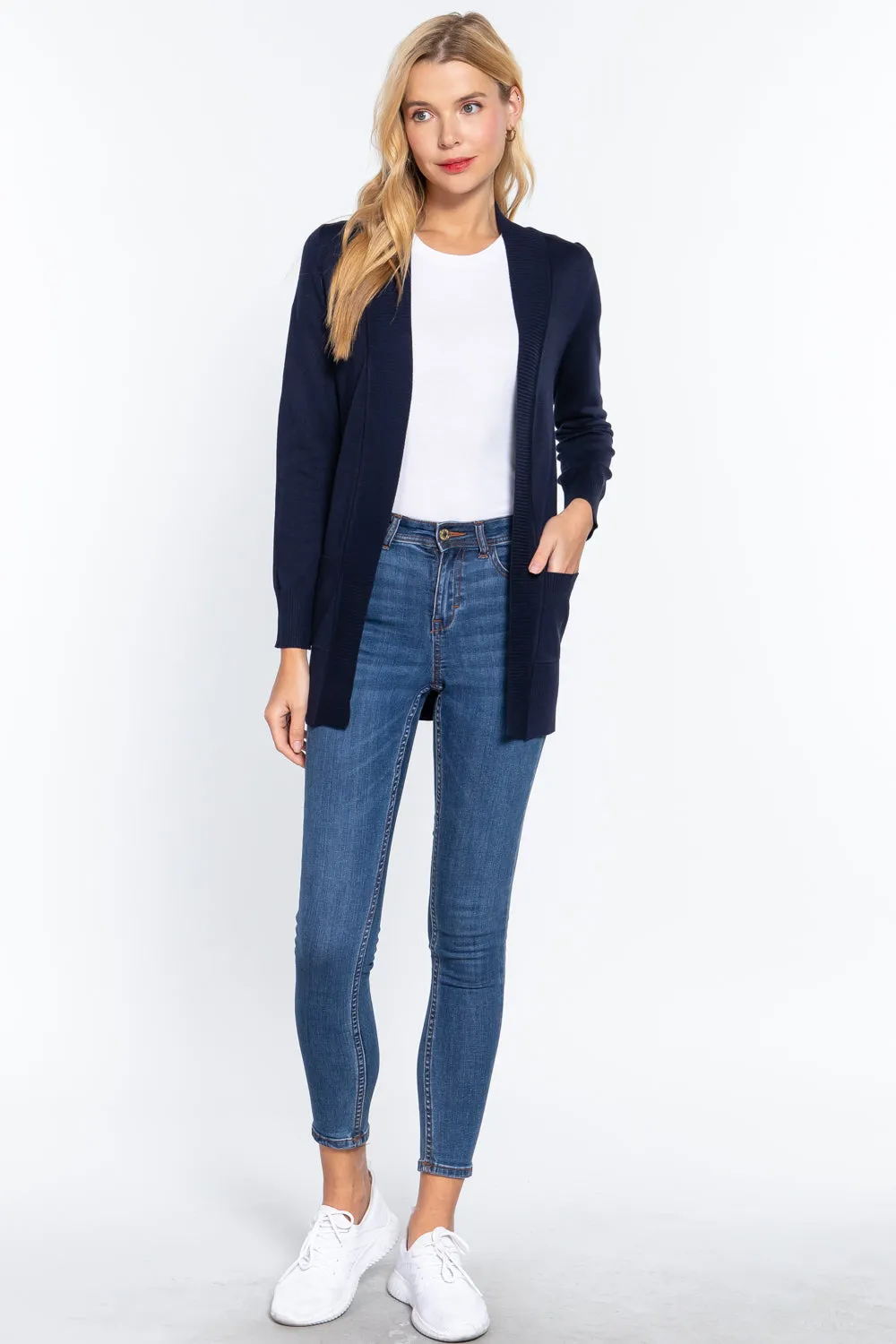 Women's Basic Longline Long Sleeve Open Front Sweater Cardigan Jacket