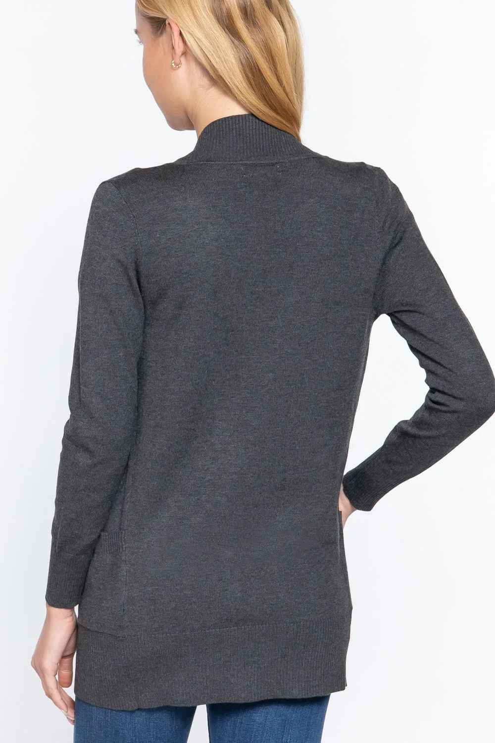Women's Basic Longline Long Sleeve Open Front Sweater Cardigan Jacket