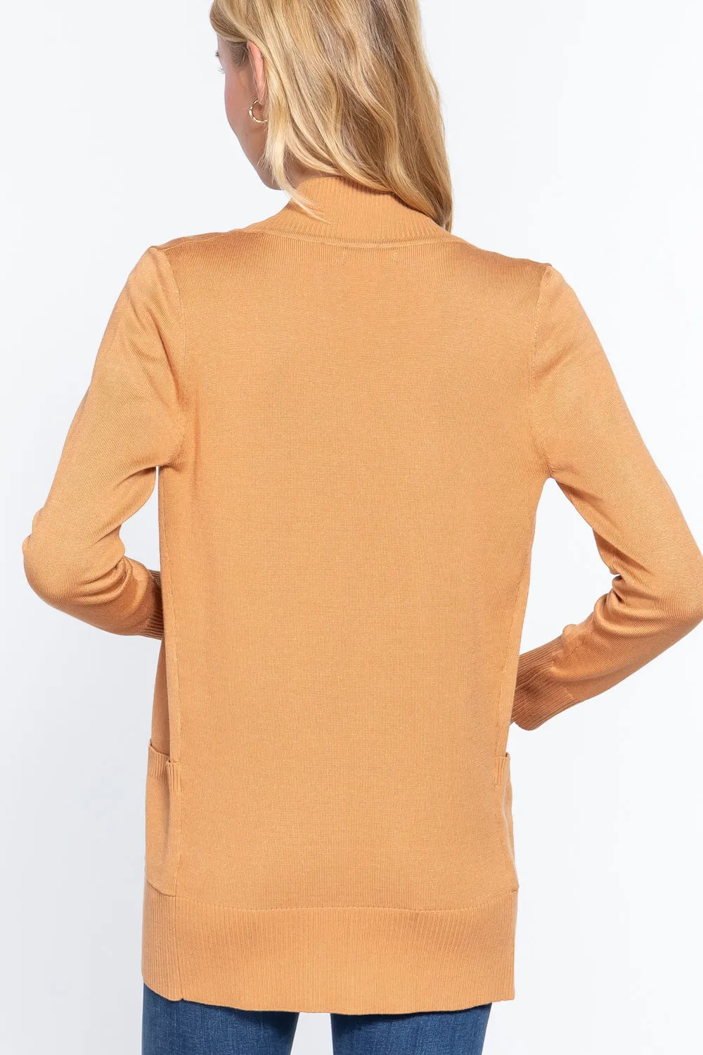 Women's Basic Longline Long Sleeve Open Front Sweater Cardigan Jacket
