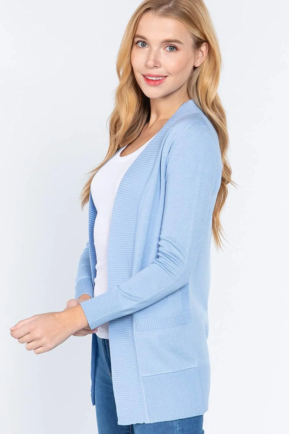 Women's Basic Longline Long Sleeve Open Front Sweater Cardigan Jacket