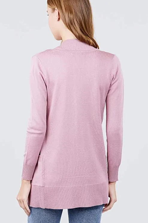 Women's Basic Longline Long Sleeve Open Front Sweater Cardigan Jacket