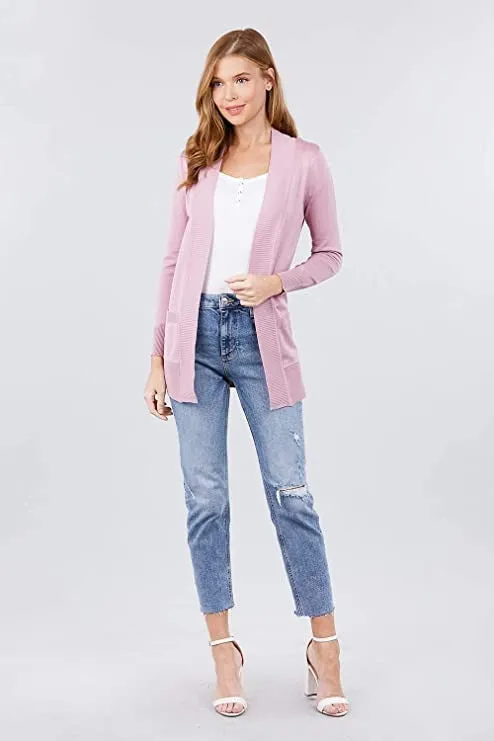 Women's Basic Longline Long Sleeve Open Front Sweater Cardigan Jacket