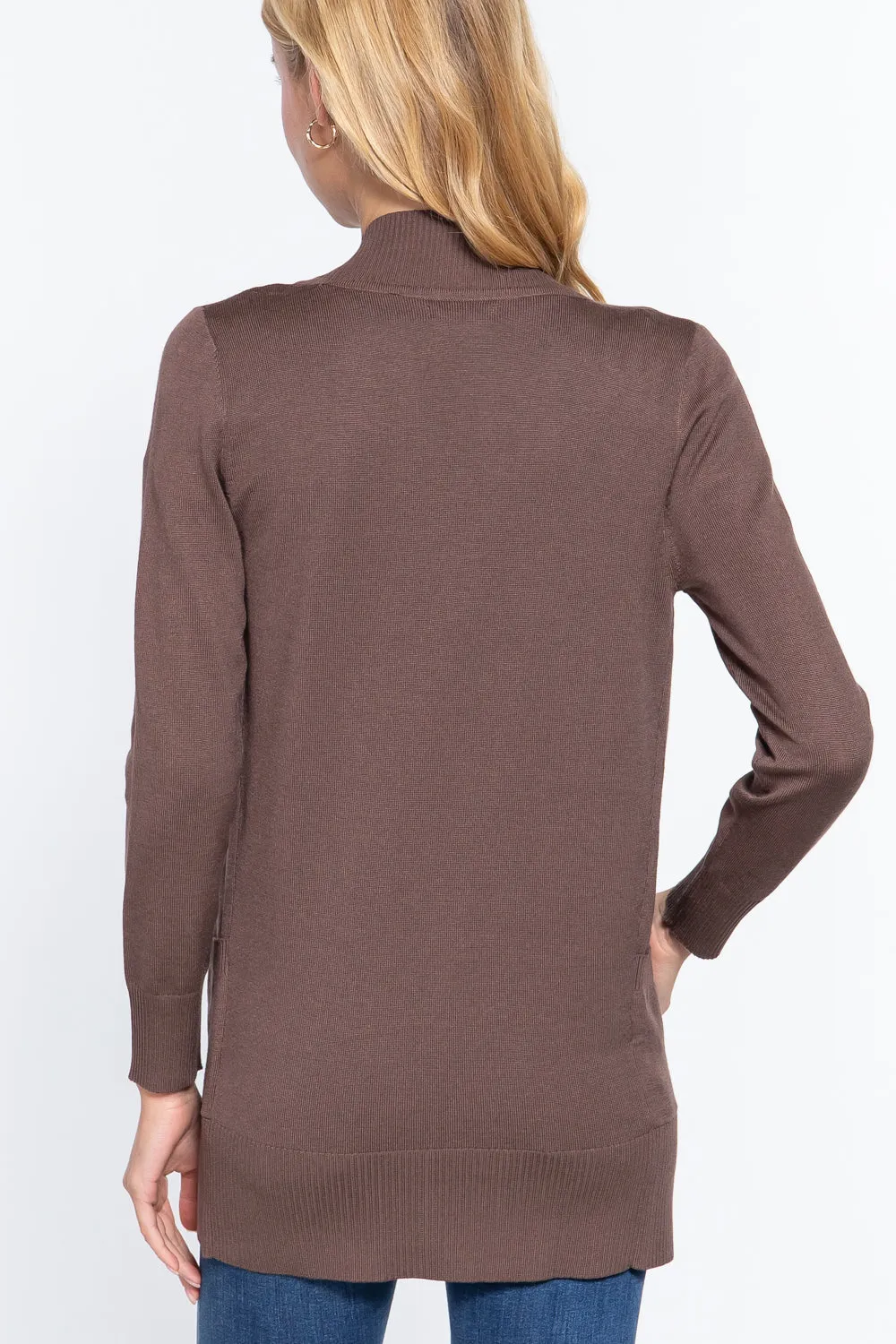 Women's Basic Longline Long Sleeve Open Front Sweater Cardigan Jacket