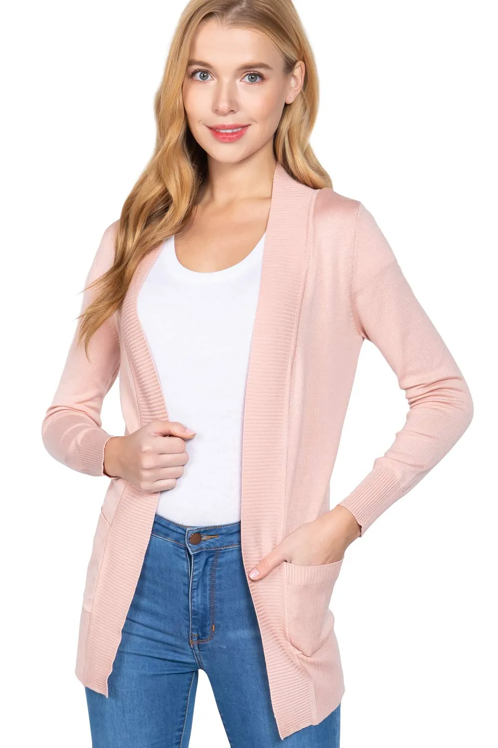 Women's Basic Longline Long Sleeve Open Front Sweater Cardigan Jacket