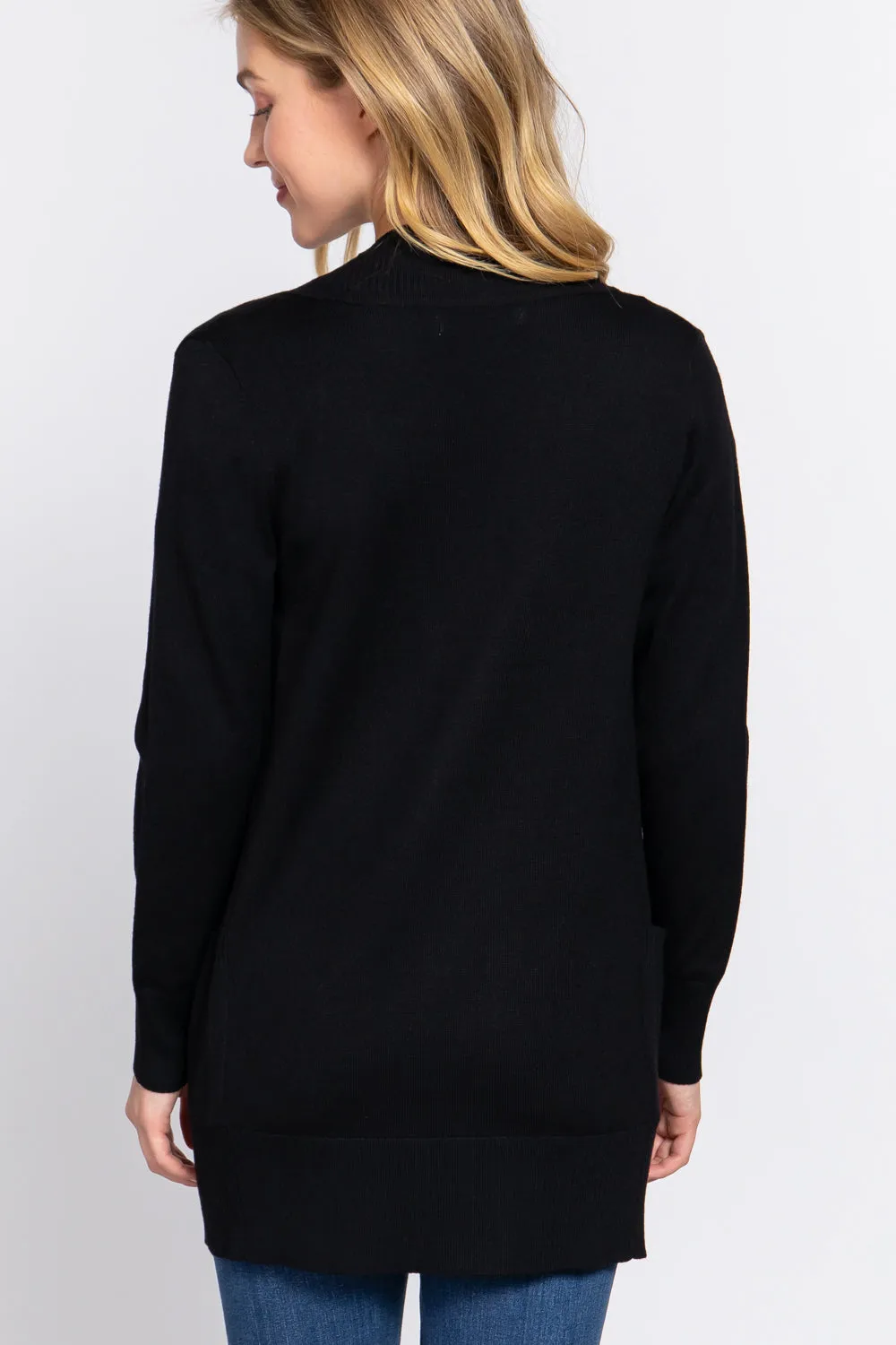 Women's Basic Longline Long Sleeve Open Front Sweater Cardigan Jacket