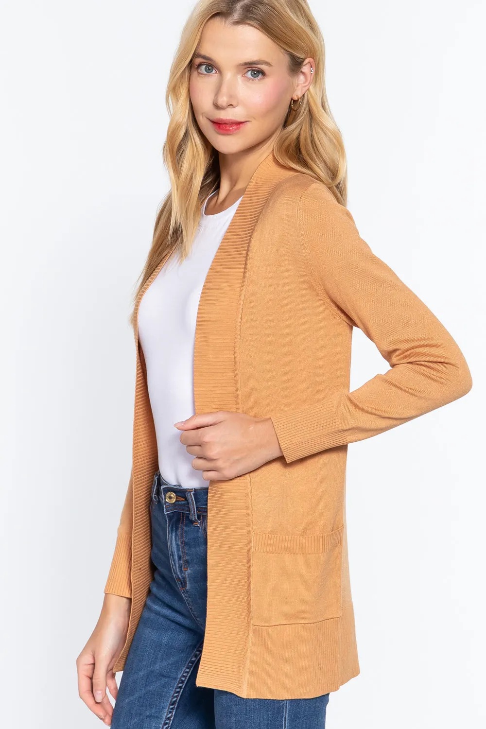 Women's Basic Longline Long Sleeve Open Front Sweater Cardigan Jacket