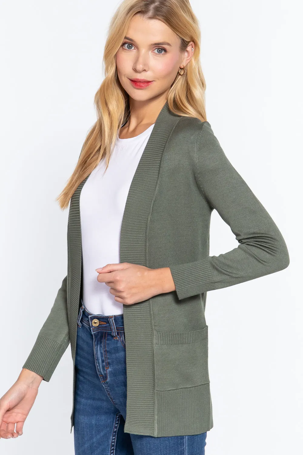 Women's Basic Longline Long Sleeve Open Front Sweater Cardigan Jacket