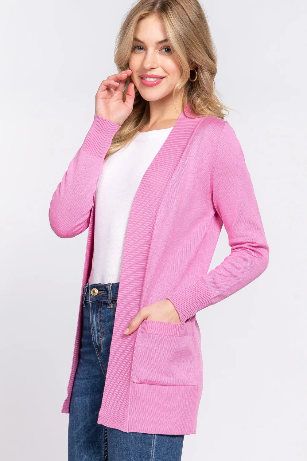 Women's Basic Longline Long Sleeve Open Front Sweater Cardigan Jacket