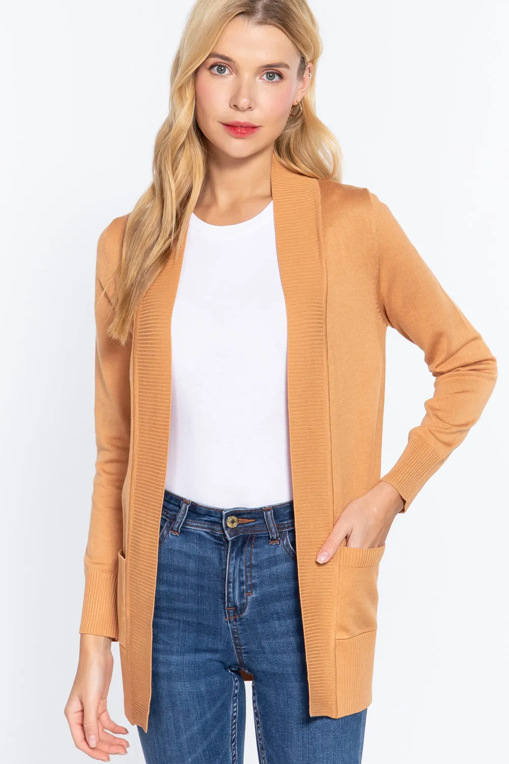 Women's Basic Longline Long Sleeve Open Front Sweater Cardigan Jacket