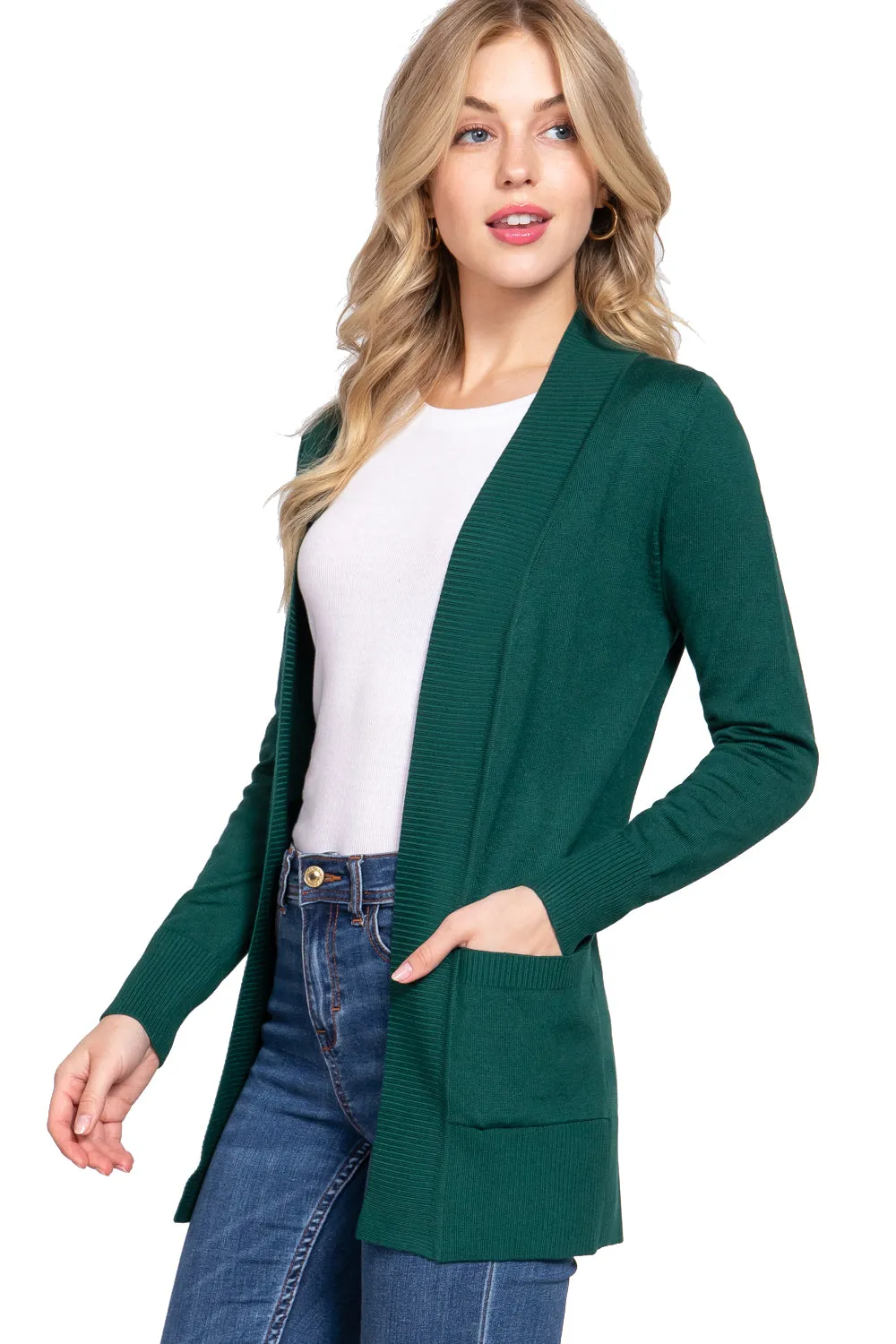 Women's Basic Longline Long Sleeve Open Front Sweater Cardigan Jacket