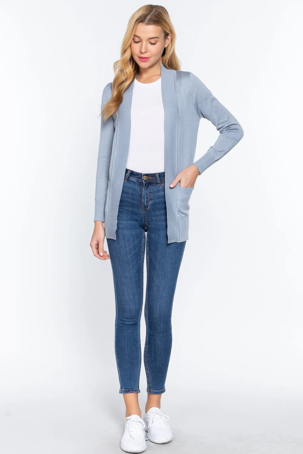 Women's Basic Longline Long Sleeve Open Front Sweater Cardigan Jacket