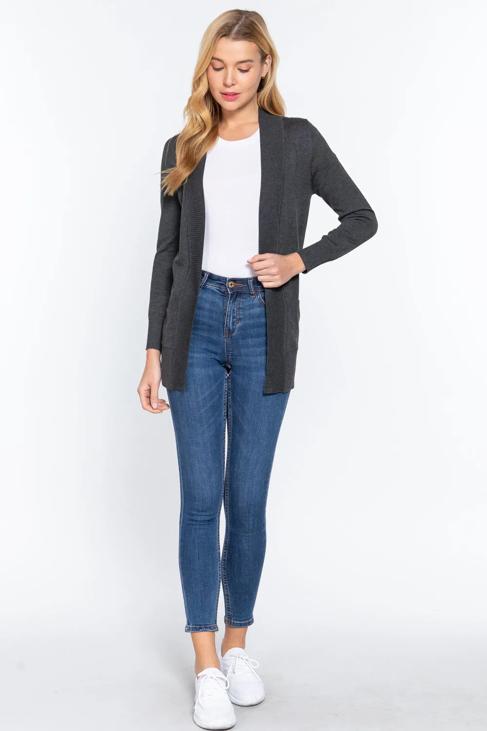 Women's Basic Longline Long Sleeve Open Front Sweater Cardigan Jacket