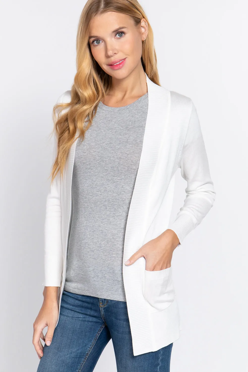 Women's Basic Longline Long Sleeve Open Front Sweater Cardigan Jacket