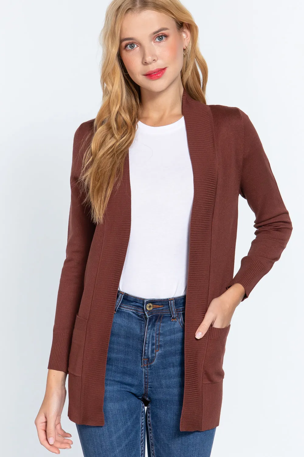 Women's Basic Longline Long Sleeve Open Front Sweater Cardigan Jacket