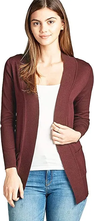 Women's Basic Longline Long Sleeve Open Front Sweater Cardigan Jacket