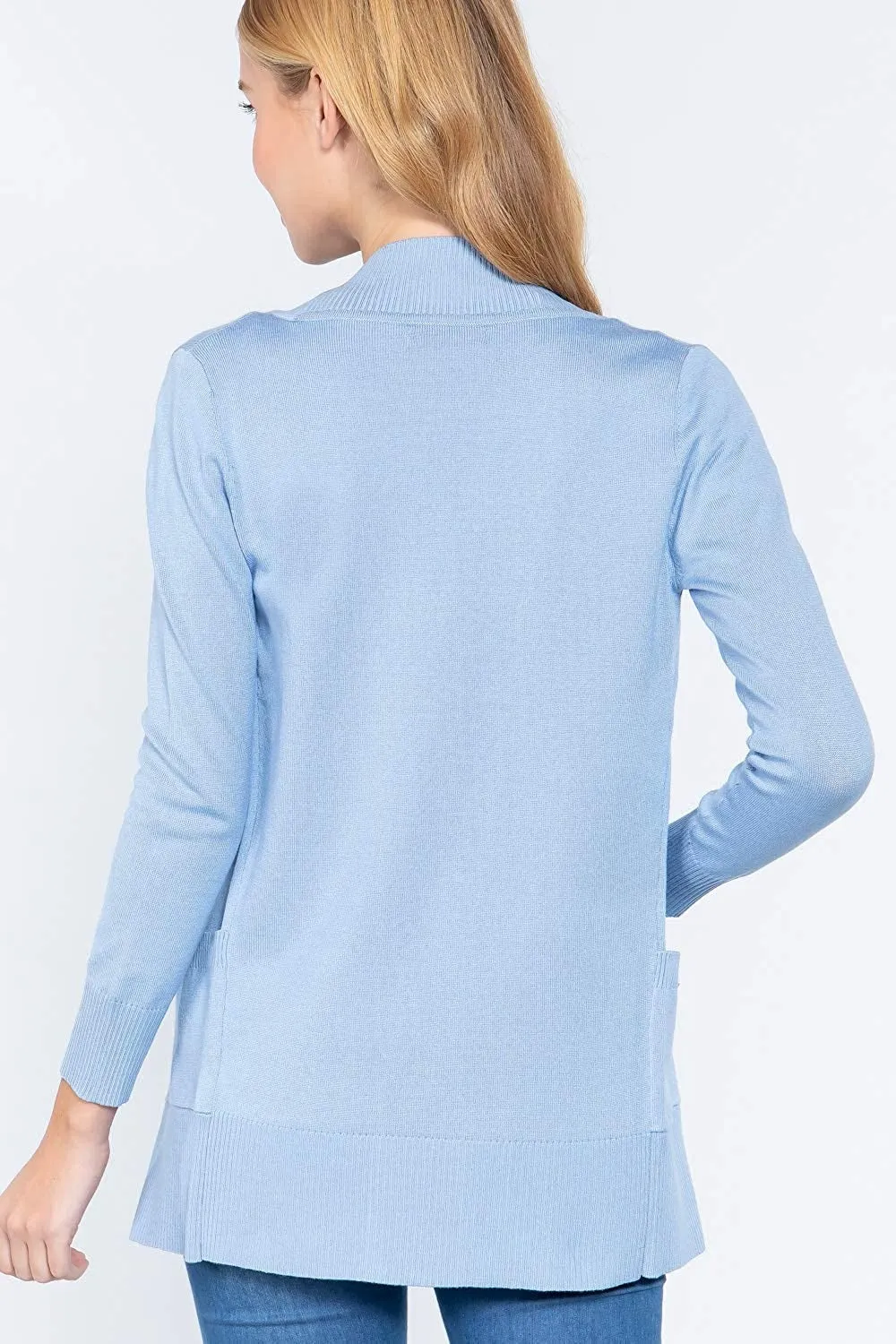 Women's Basic Longline Long Sleeve Open Front Sweater Cardigan Jacket