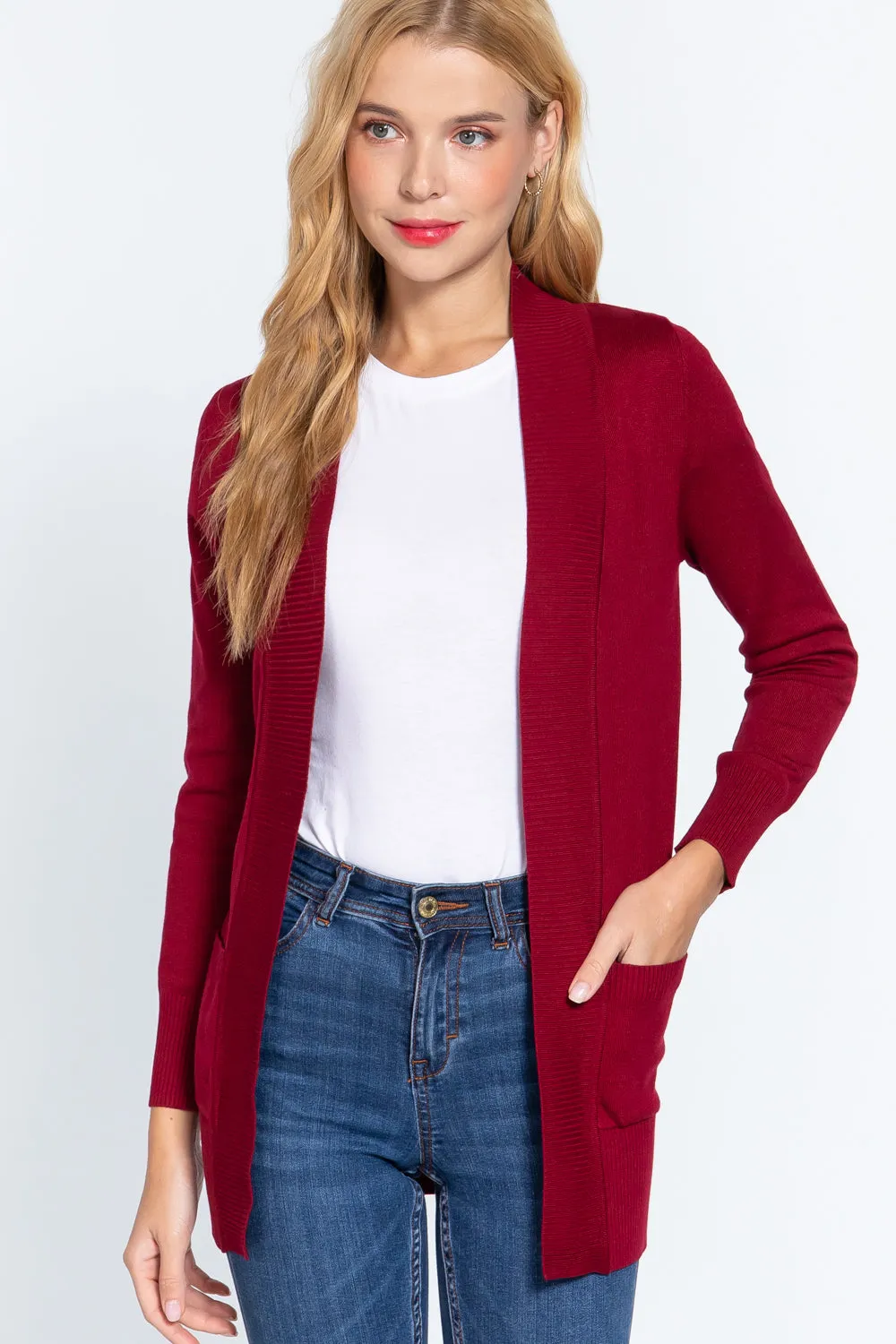 Women's Basic Longline Long Sleeve Open Front Sweater Cardigan Jacket
