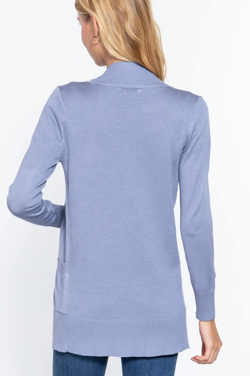 Women's Basic Longline Long Sleeve Open Front Sweater Cardigan Jacket