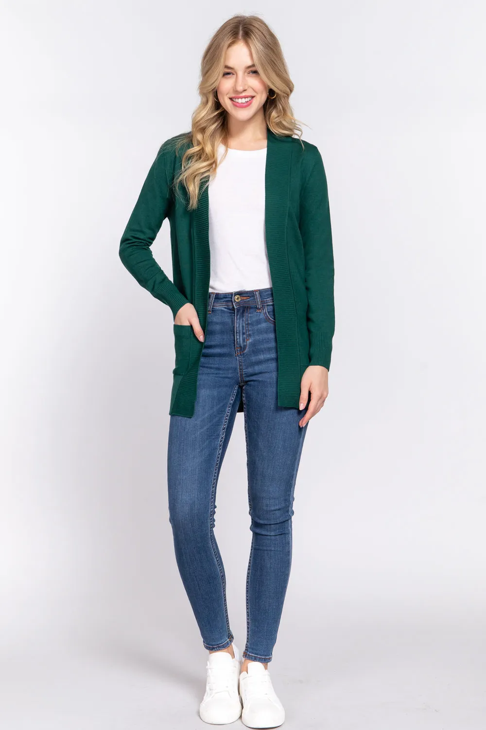 Women's Basic Longline Long Sleeve Open Front Sweater Cardigan Jacket