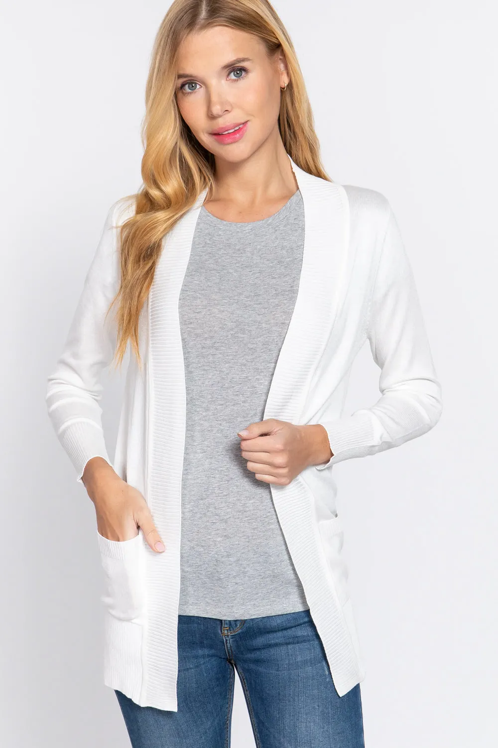 Women's Basic Longline Long Sleeve Open Front Sweater Cardigan Jacket