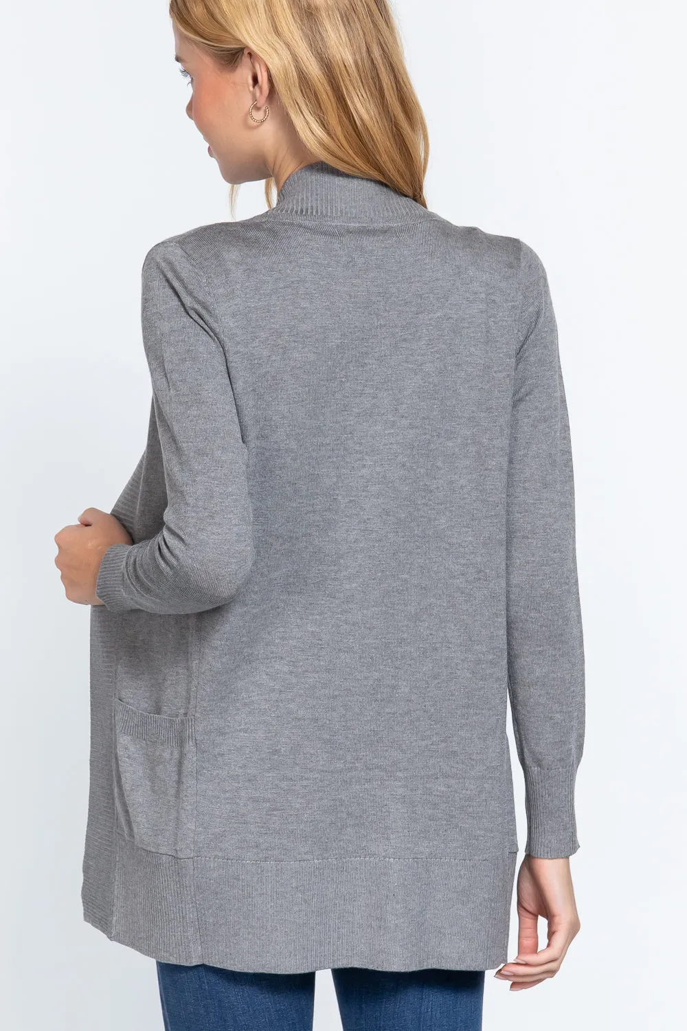 Women's Basic Longline Long Sleeve Open Front Sweater Cardigan Jacket