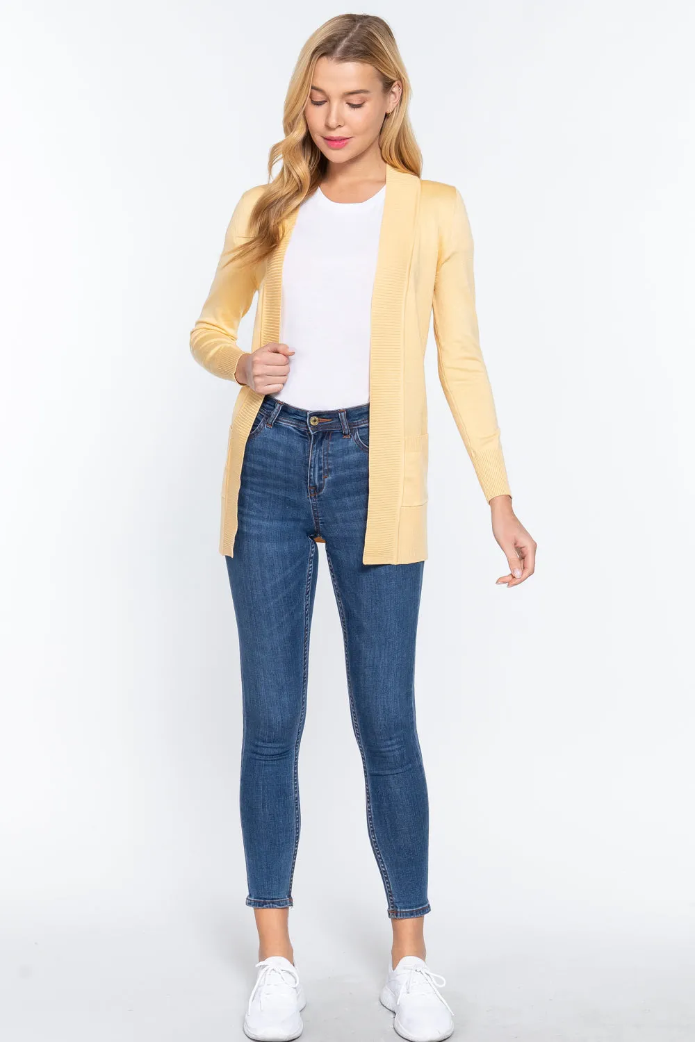 Women's Basic Longline Long Sleeve Open Front Sweater Cardigan Jacket