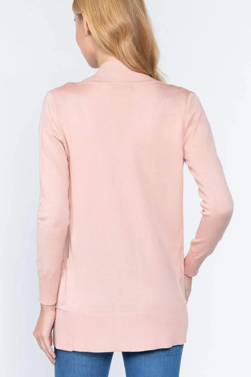 Women's Basic Longline Long Sleeve Open Front Sweater Cardigan Jacket
