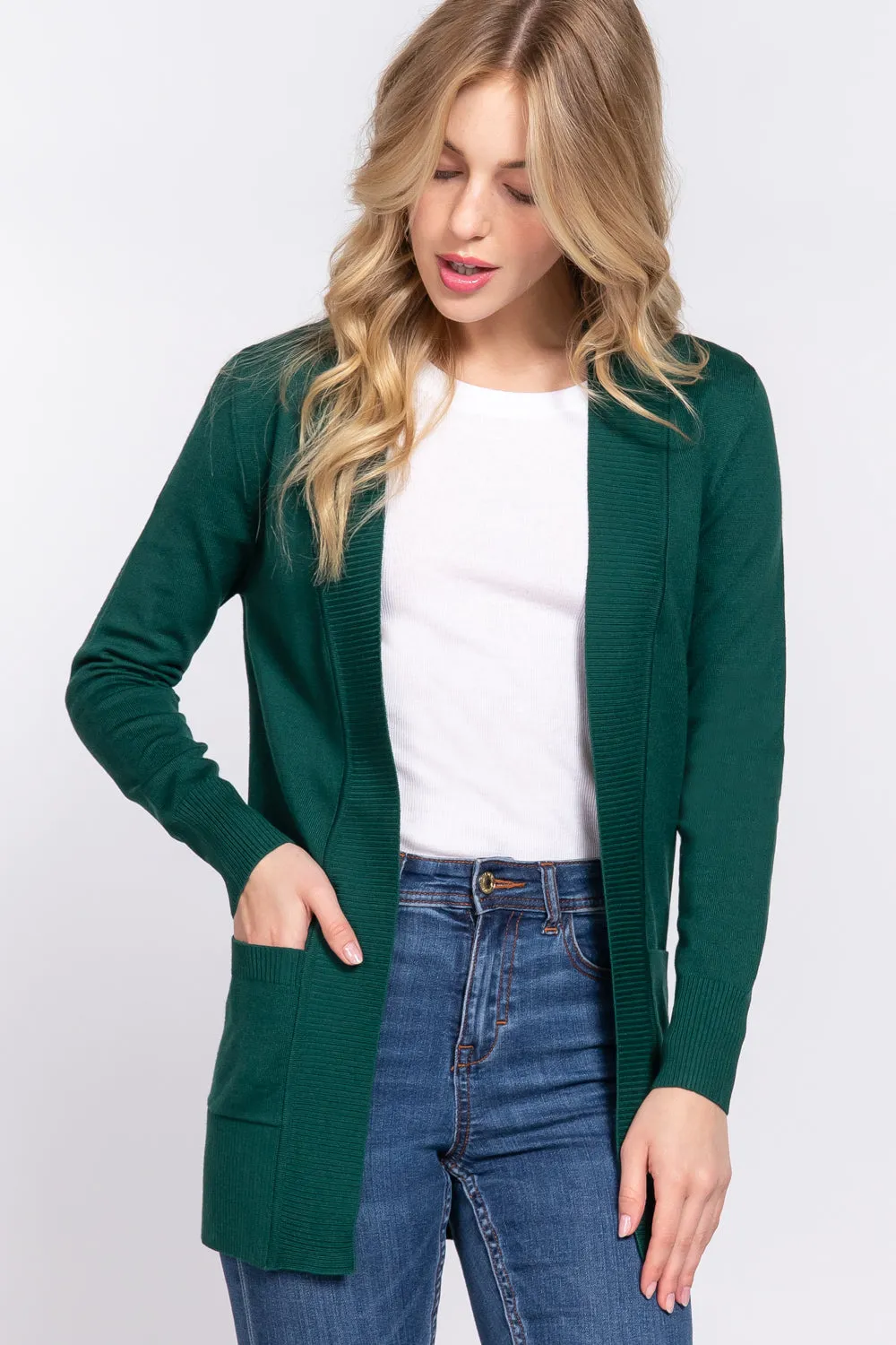 Women's Basic Longline Long Sleeve Open Front Sweater Cardigan Jacket