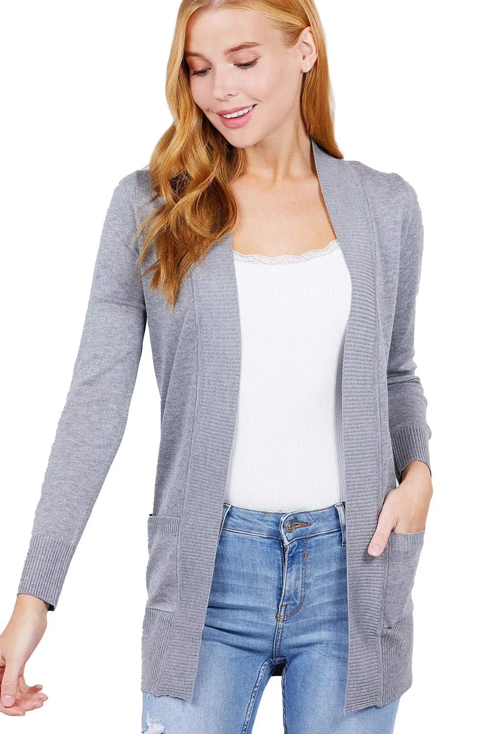 Women's Basic Longline Long Sleeve Open Front Sweater Cardigan Jacket