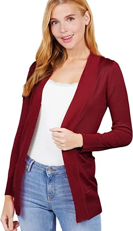 Women's Basic Longline Long Sleeve Open Front Sweater Cardigan Jacket