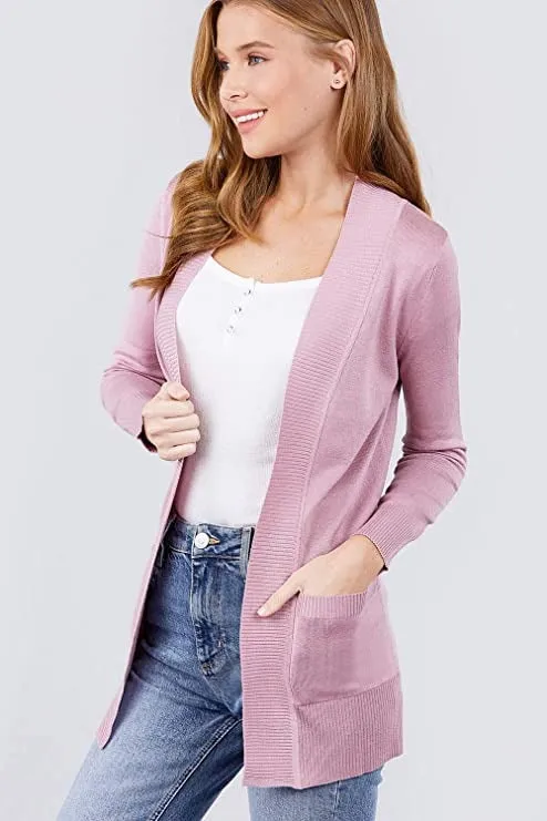 Women's Basic Longline Long Sleeve Open Front Sweater Cardigan Jacket