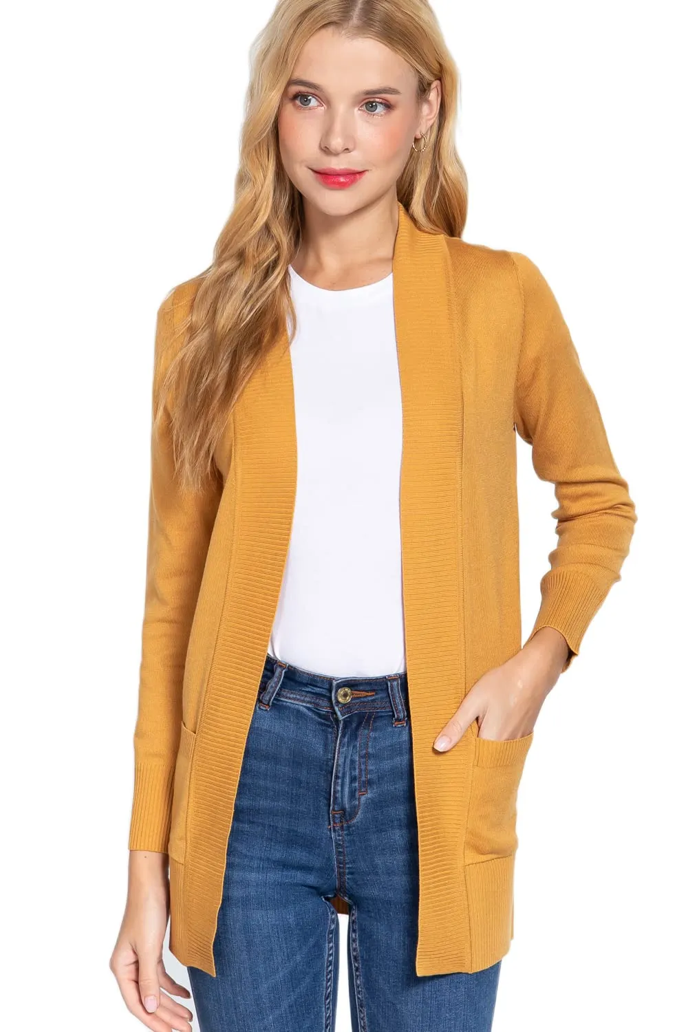 Women's Basic Longline Long Sleeve Open Front Sweater Cardigan Jacket
