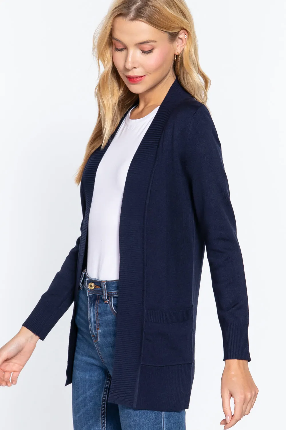 Women's Basic Longline Long Sleeve Open Front Sweater Cardigan Jacket